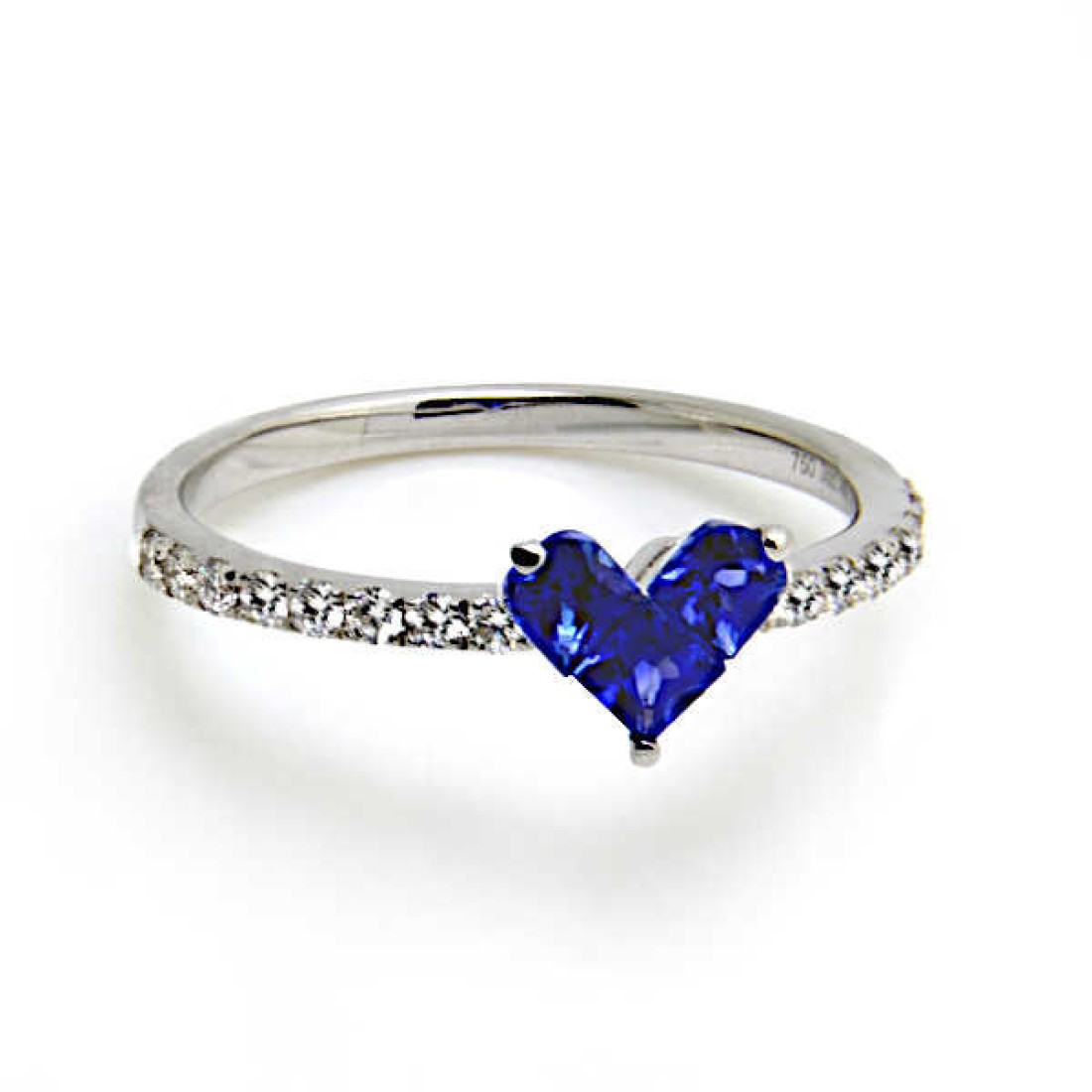 Engagement Ring with 3 Blue Sapphire set in Heart shape with Diamonds ...